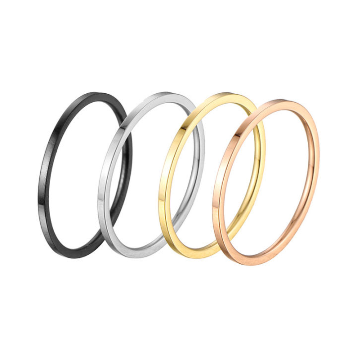 Thin Stackable Minimalist Simple Dome Couples Rose Gold Silver Black Plated Titanium 1MM Wedding Band Ring For Men Women