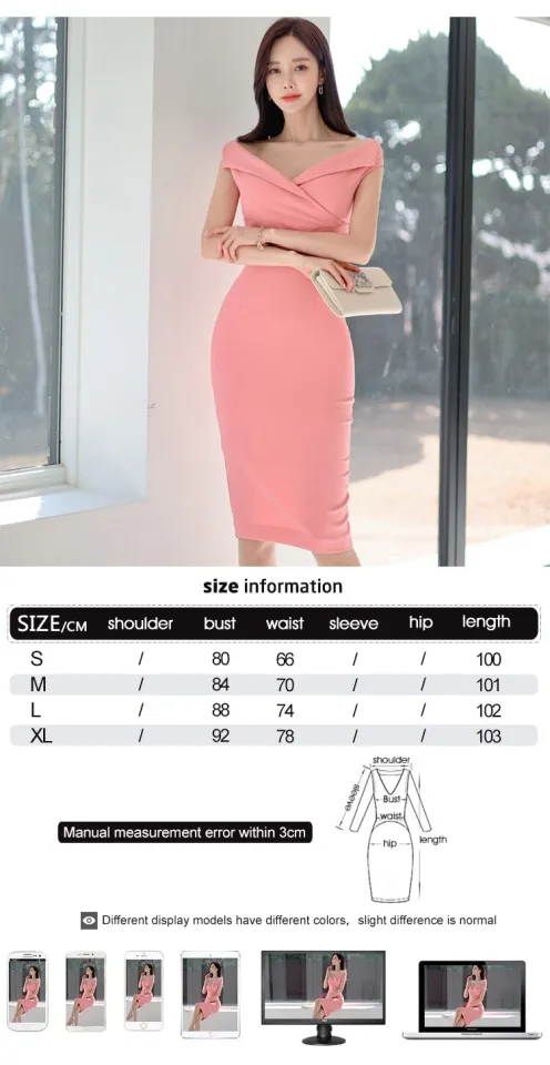Korean Elegant Office Lady Women Evening Dress Pink Slash Neck Off-Shoulder  Skinny Slit Midi Club Robe Mujer Gown Vestidos | Daraz.com.bd