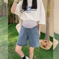 Pregnant Women's Pants Summer Loose Outer Wear plus Size Denim Shorts Summer New Straight Five Points Wide Leg Middle Pants Summer.