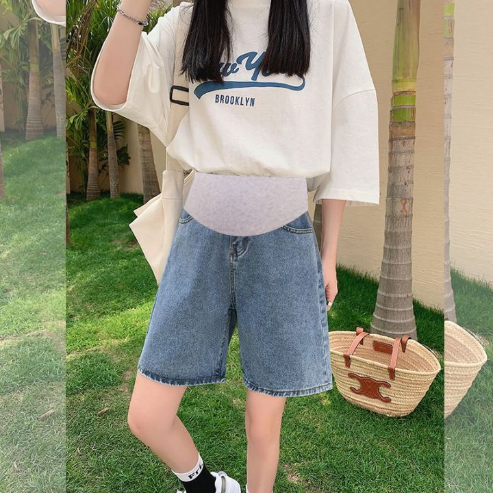 Pregnant%20Women's%20Pants%20Summer%20Loose%20Outer%20Wear%20plus%20Size%20Denim%20Shorts%20Summer%20New%20Straight%20Five%20Points%20Wide%20Leg%20Middle%20Pants%20Summer%20-%20Image%204