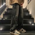 Y2K American High Street Fashion Jeans Vintage Men Streetwear Star Aesthetic Spliced Denim Straight Loose Mop Wide Leg Pants.