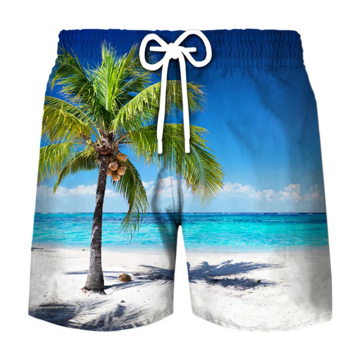 Coconut Tree Graphic Surfing Board Shorts Pants Men 3D Print Tropics Sea Island Beach Shorts Hawaii Swimsuit Ice Shorts Swimwear