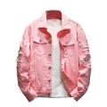 New 2024 Men's Fashion Jeans Jacket Solid Spring Autumn Cotton Denim Jacket Men White Black Pink Ripped Hole Jean Coats Male. 