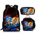 Amazon New Sonic Backpack Sonic2 Student School Bag Children's Meal Bag Pencil Case Three-Piece Set Manufacturers Wholesale. 