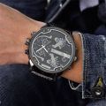 Oulm Huge Two Time Zone Men's Watches Top Luxury Brand Male Quartz Big Size Watch Individuality Large Men Military Wristwatch.