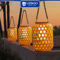 UZBOO Hang Lamp Warm Light Outdoor Solar Garden Lights Solar Charging Portable Lights IP55 Waterproof Light Bamboo Weaving Rattan Lanterns Vintage Lamp for Courtyard Decoration. 