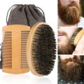 Beard Brush Mustache Comb Kit Boar Bristle Beard Brush Wooden Grooming Comb Facial Hair Care Gift Set For Men's Beard Styling. 