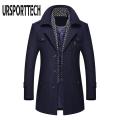 Winter Men's Wool Coats New Fashion Middle Long Scarf Collar Cotton-padded Thick Warm Woolen Coat Male Trench Coat Overcoat. 