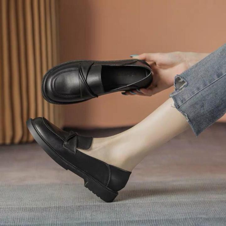 Leather2023Summer New Shoes Soft Bottom Leather Shoes Women's British Style Loafers Professional Women's Shoe Interview Shoes