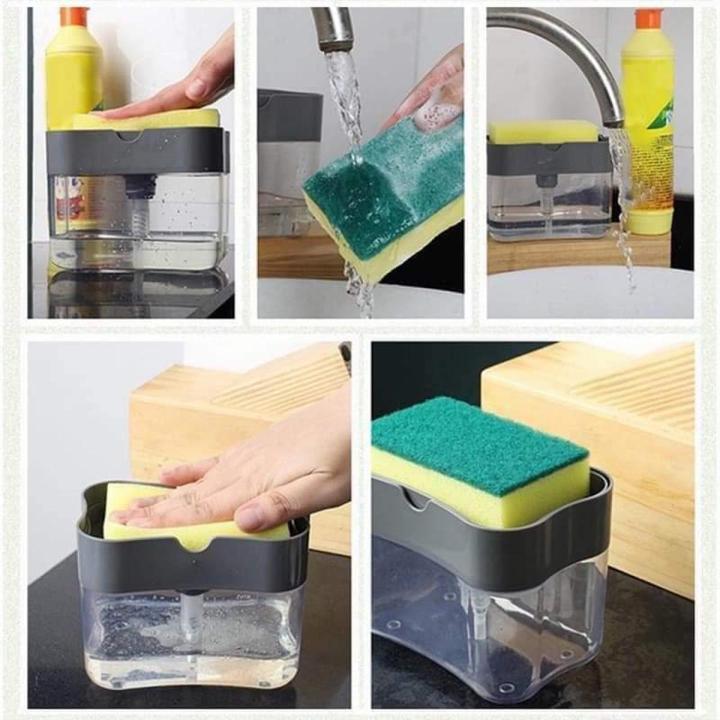 Liquid Soap Dispenser Soap Pump Sponge Caddy Holder Creative Hand Press Kitchen Dish Soap Dispenser with Washing Sponge
