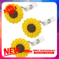 3Pcs Felt Sunflower Round Retractable Reel Clip ID Badge Label Name Card Holder. 