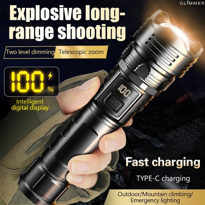 White%20Laser%20LED%20Flashlight%20800mAh%2010W%20Rechargeable%203000%20Lumens%20with%20Digital%20Display,%20Zoom%20&%20Multi-Mode%20Outdoor%20Torch%20-%20Image%203