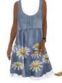 European and American Women's Clothing Loose Fashion Digital Printing Fake Two-Piece Imitation Denim Dress Female. 