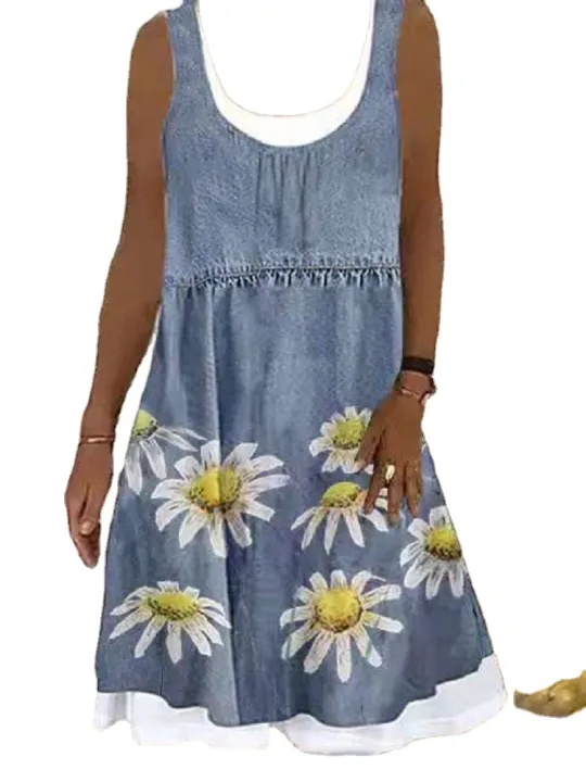 European%20and%20American%20Women's%20Clothing%20Loose%20Fashion%20Digital%20Printing%20Fake%20Two-Piece%20Imitation%20Denim%20Dress%20Female%20-%20Image%205