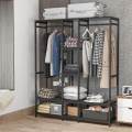Standing Closet Organizer Heavy Duty Metal Garment Rack with Wood Shelves Extra Large Wardrobe. 