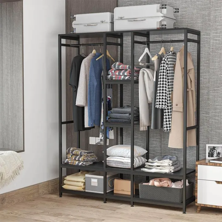 Standing%20Closet%20Organizer%20Heavy%20Duty%20Metal%20Garment%20Rack%20with%20Wood%20Shelves%20Extra%20Large%20Wardrobe%20-%20Image%202
