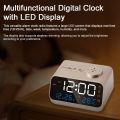 Multifunctional Alarm Clock with FM Radio Rechargeable LED Digital Clock with Temperature and Humidity Display Support Sound-Activated/Keep-on Switching, Brightness/Volume Adjustable, Snooze Function. 