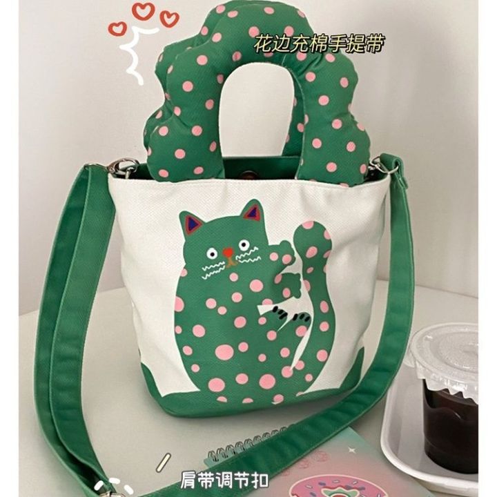 Designer Original Pink Polka Dot Cat Messenger Bag Bucket Bag Shoulder Bag Canvas Bag Handbag Customizable