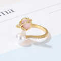 Pink Tulip Flower Ring Rings for Teen Girls- Personality Fashion Cat's Eye Stone Tulip Flower Open Ring.