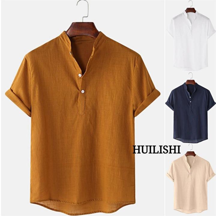HUILISHI 5 COLOUR Chinese collar men's short-sleeved cotton shirt polo shirt