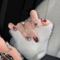 10Pcs Handmade Nails Pink Crystal Cat Eye Sparkling White Bubble Press On Nails with Glue Acrylic Artificial Nail Tips Art. 