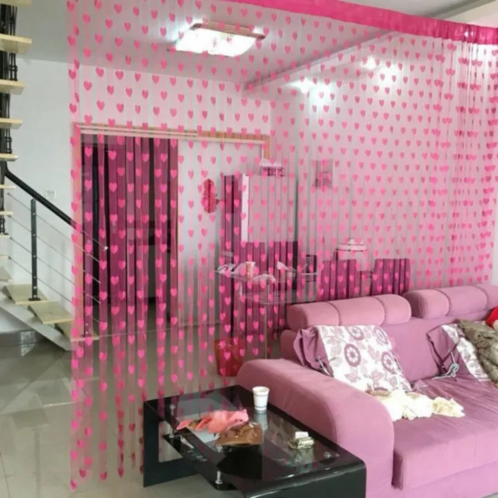 Pink%20%20colour%20Love%20Heart%20Shaped%20Net%20Curtain/Porda%20-%20Image%202