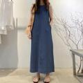 Femme Fashion Casual Loose Long Maxi Sundress Pleated Denim Vestido Sleeveless Robe Women Summer A Line Dress Overszie. 