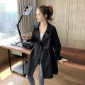 New Women Trench Coat Autumn Lapel Double ed Drawstring Light Weight Casual Mid Long Ladies Windbreak Coats Plus Size.