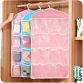 16 Pockets Clear Hanging Bag Socks Tie Bra Underwear Rack Hanger Storage Organizer Foldable Wardrobe Wall Door Back Hanging Bags. 