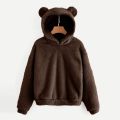 5XL Cute Bear Ear Fuzzy Hoodie Pullover Korean Fashion Loose Warm Fleece Sweatshirt Women's Hoodies Jacket Coat худи оверсайз. 
