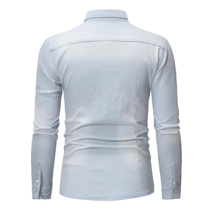 Men%20s%20Denim%20Button%20Down%20Shirts%20Solid%20Color%20Long%20Sleeve%20Lapel%20Denim%20Tops%20Spring%20Casual%20Button%20Shirts%20-%20Image%203