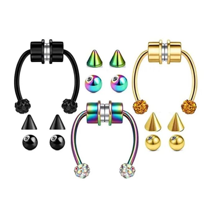 1PCS Stainless Steel Nose Piercing set Septum Magnetic Nose Piercing Clip On Non Piercing Nose Hoop Septum Ring Lot