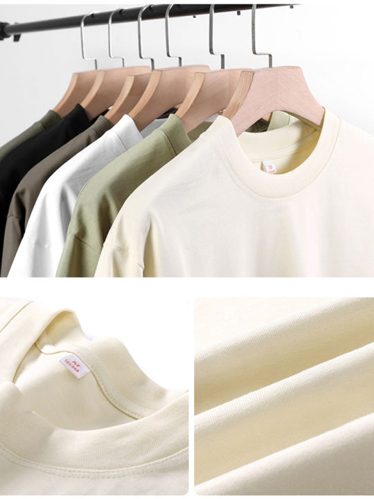 260G%20Heavy%20Cotton%20Summer%20T%20Shirt%20Men%20Korean%20Fashion%20Short%20Sleeve%20Loose%20Basic%20T-shirts%20Solid%20Tops%20Oversized%20Tee%20Unisex%20-%20Image%205