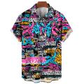 Hawaiian Shirt Short-Sleeved Shirt Men's Lapel Button-Down Shirt Graffiti Print Clothing Street Casual Loose Clothes 2024Fashion.