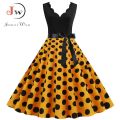 Women Retro Summer Dresses 50s 60s Rockabilly Sleeveless V-neck Polka Dot Bow Pinup Ball Grown Party Sundress Robe Vestidos.