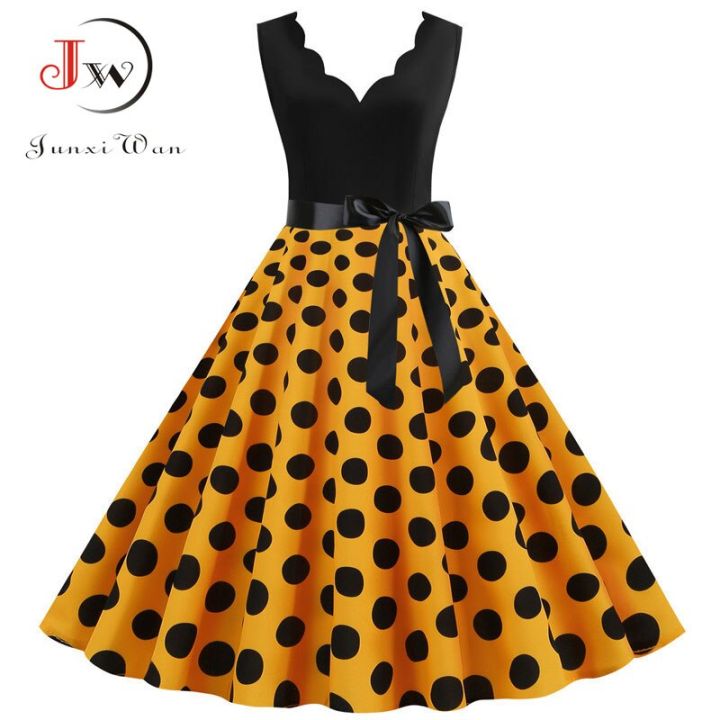Women%20Retro%20Summer%20Dresses%2050s%2060s%20Rockabilly%20Sleeveless%20V-neck%20Polka%20Dot%20Bow%20Pinup%20Ball%20Grown%20Party%20Sundress%20Robe%20Vestidos%20-%20Image%207