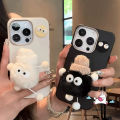 Cartoon Cute Plush Coal Ball Bracket Cute Cookie DIY Doll Case Compatible for IPhone 16 14 12 13 15 11 Pro Max XR 16 14 15 Plus X XS Max 16Pro Luxury Skin Feel Leather Texture Case.