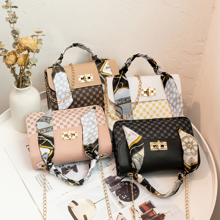 Women's bag 2022 new circle color matching chain silk scarf small square bag casual mobile phone bag gift live package foreign trade