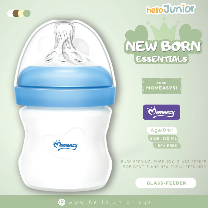 Momeasy natural wide neck anticolic 120ml/ 4oz 0m+ glass bottle , Multicolor