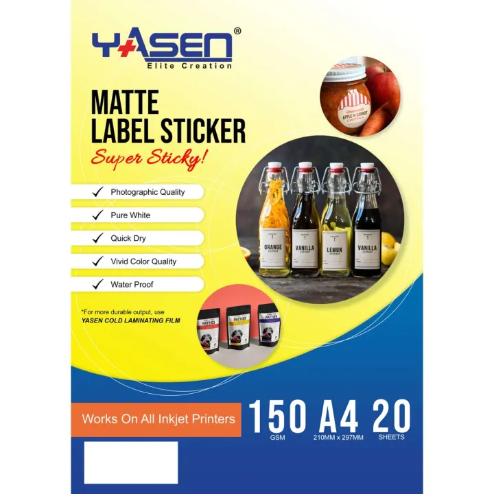 Yasen%20Matte%20/%20Glossy%20Label%20Sticker%20150GSM%20A4%20Size%2020%20Sheets%20High%20Quality%20Coating%20and%20Paper%20Base%20Printable%20Adhesive%20Sticker%20for%20All%20Types%20of%20Inkjet%20Printer%20-%20Image%202