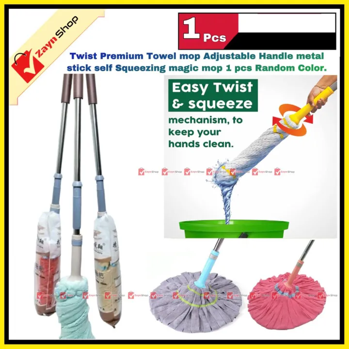 Twist Towel mop Premium Quality Adjustable Handle metal stick auto Squeezing magic mop 1 pcs Random Color