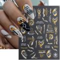 Gold Marble Blooming Ink Nail Art Stickers 3D Metallic Wave Stripes Line Geometric Manicure Nail Decals Adhesive Sliders Decors. 