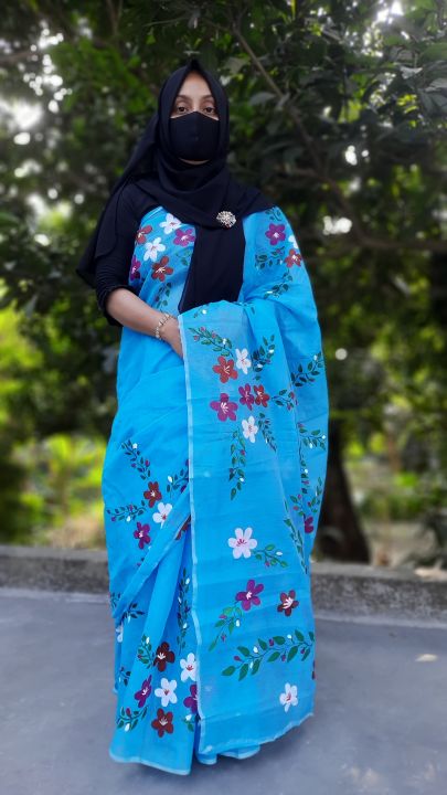 Sky%20Color%20Half%20Silk%20Hand%20Painted%20Saree%20Floral%20Design%20-01%20-%20Image%203