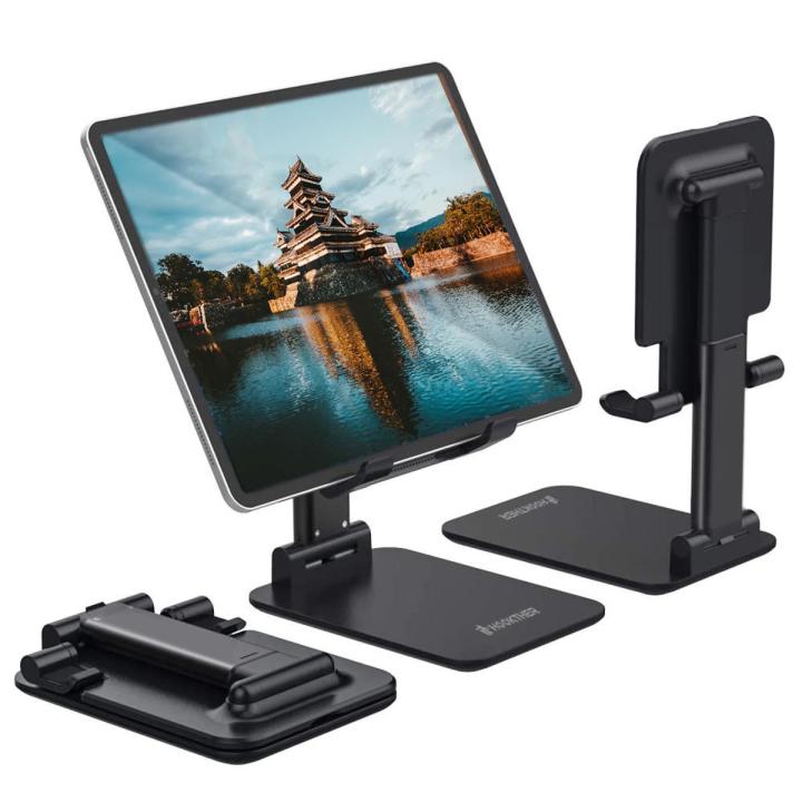 T1 Universal Ergonomic Collapsible Adjustable Desktop Tablet Mobile Phone Holder Foldable Extend Cell Phone Support Desk Mount Table Stand Smart Phone