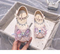 Girls sandals soft sole summer 2024 new children's bow medium and big children's baotou little girl crystal princess shoes.