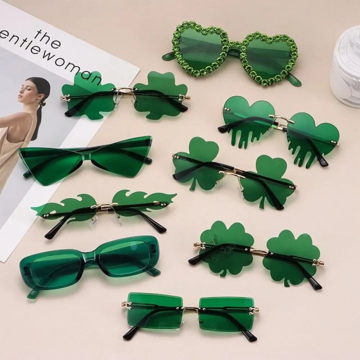 Fashion Rimless Sunglasses Solid Green Ocean Lens Eyewear Women Street Catwalk Glasses Vintage Brand Beach Sun Glasses