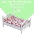 1:12 Dollhouse Miniature Bedroom Furniture Wooden Bed With Mattress White European. 