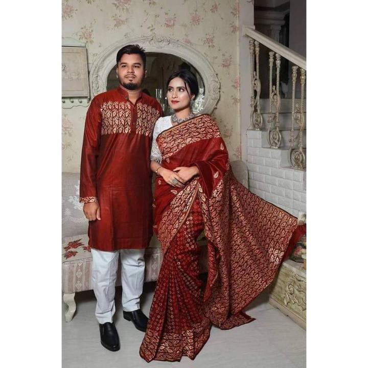 Stylish & fashionable New Matching best/Coupple Dress/For Men & Women / Saree & Panjabi/ (Combo Set)) - Panjabi - Panjabi For Men