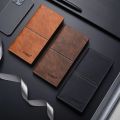 Men Long Thin Slim Wallet Vintage Pu Leather Male Credit Card Holder Brown Money Purses Solid Simplicity Business Wallet For Man. 