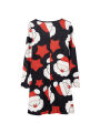 Spring flowers Women Christmas Printed Pattern Dress, Black Round Collar Long Sleeve A-line Style Skirt, S/ M/ L/ XL/ XXL.